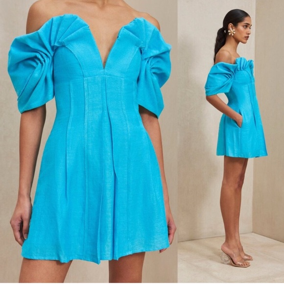 Cult Gaia NWT - Asal Dress in Tide Color - Turquoise Mini Dress - Picture 11 of 11
